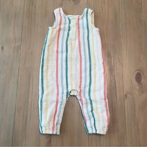 Hanna Andersson Romper Jumpsuit Baby 6-12M Sleeveless Vertical Stripes Lined